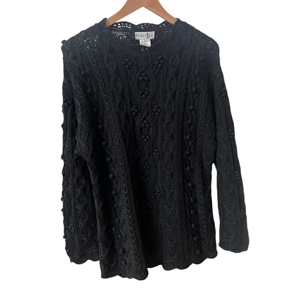 By Design Women’s L Chunky Cable Knit Sweater Black Neutral Pullover Heavyweight